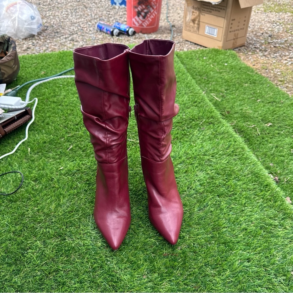 Rouge Helium Red Pointed Toe Mid-Calf Boots High Heels - Picture 2 of 9
